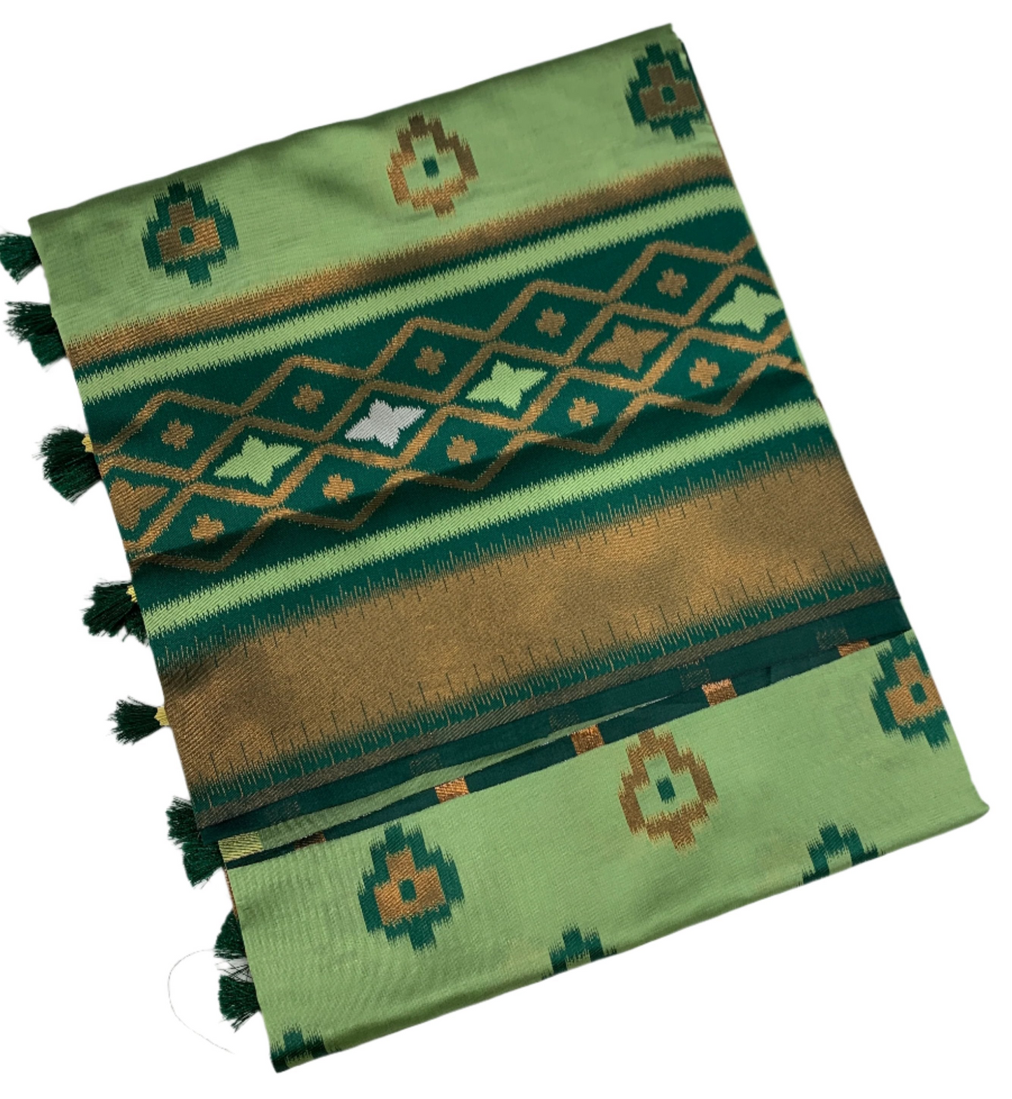 Pochampalli Semi Silk Saree Pista Green Colour with Green Border