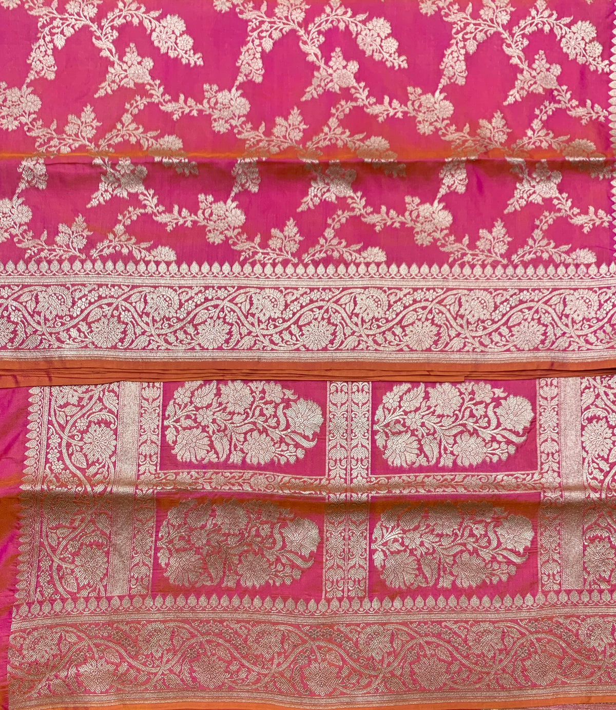 Pure Banaras Silk Saree Rani Pink (Dual Tone)Colour with Self Colour Banarasi border
