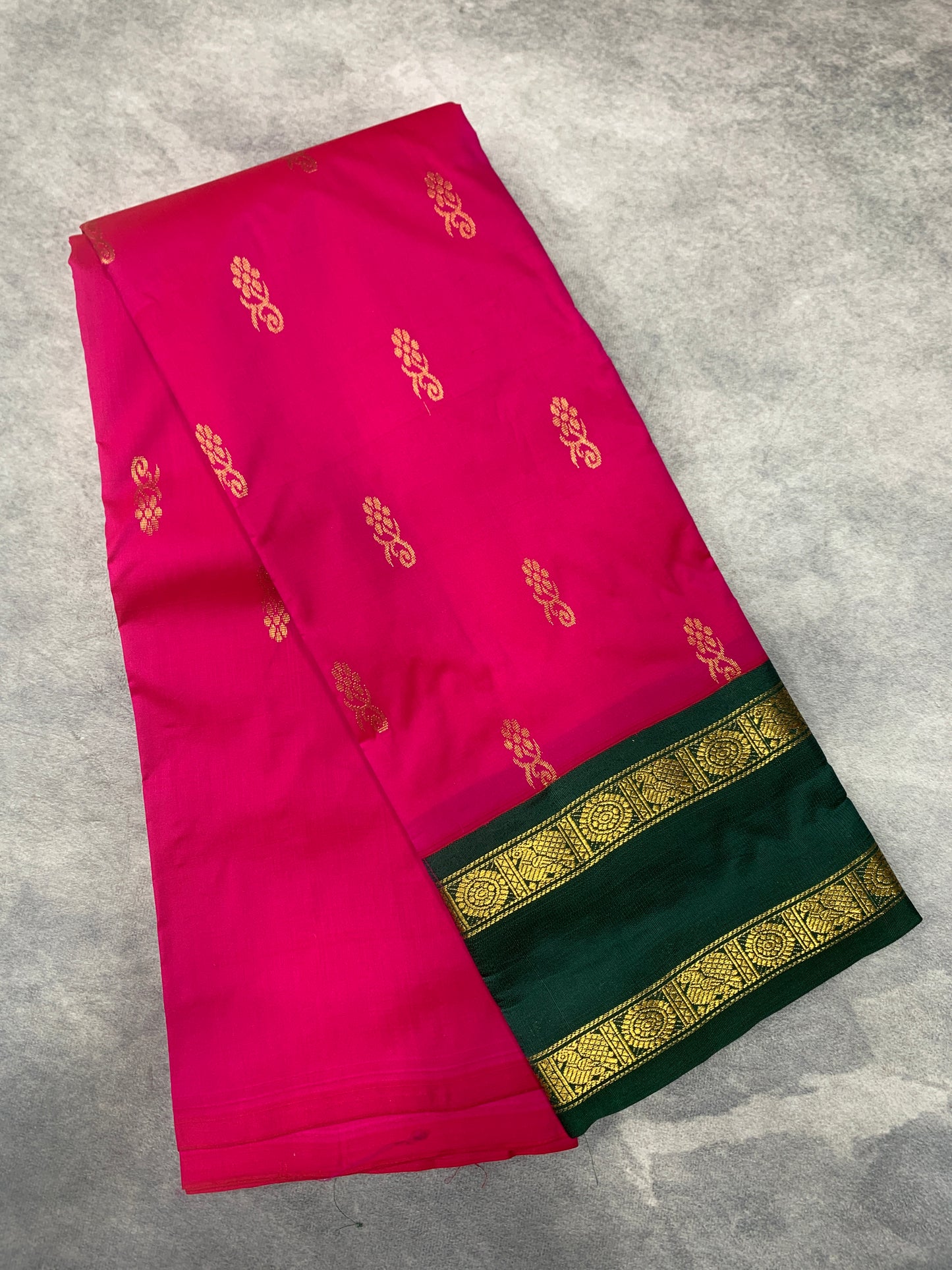 Semi Silk Saree Pink Colour with Rettai Pettu Border-(One Side Border)