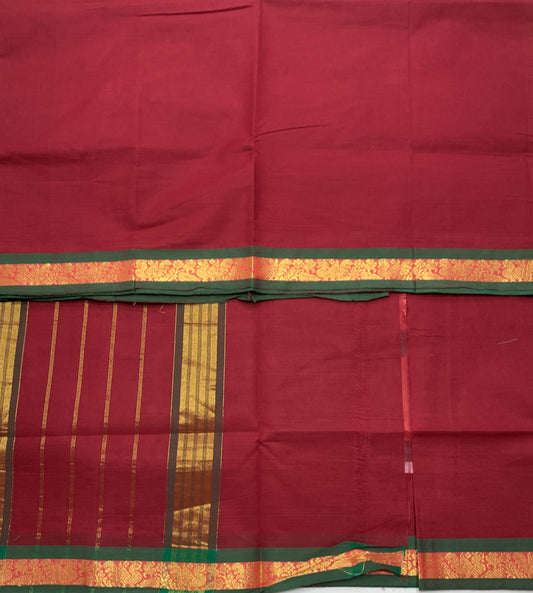 Chettinad Cotton Saree Maroon Colour with Green Border