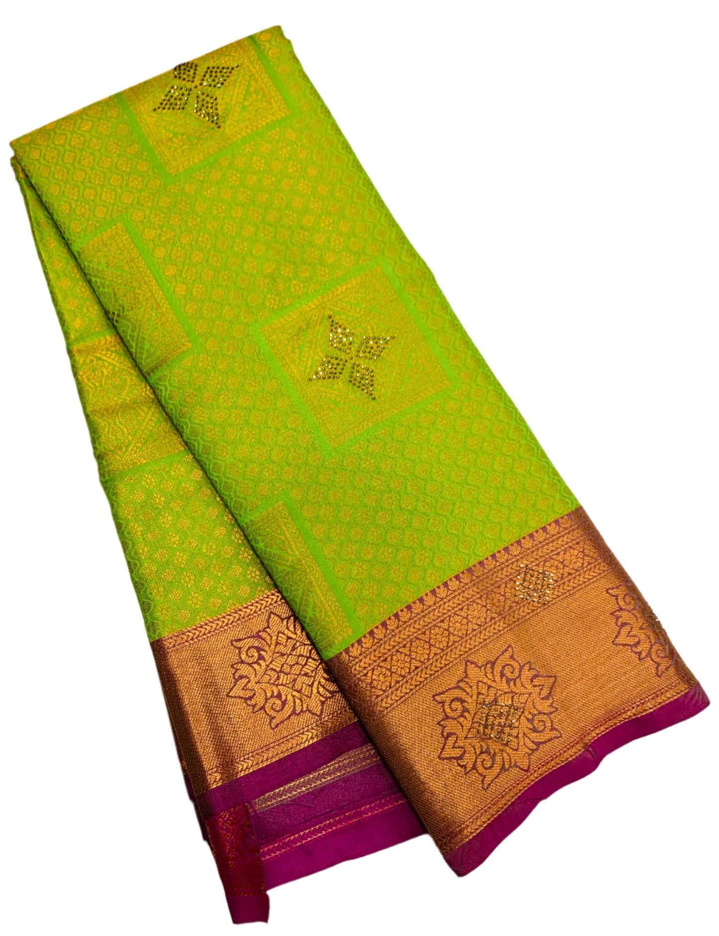 Art Silk Saree Light Green Colour with Magenta Border