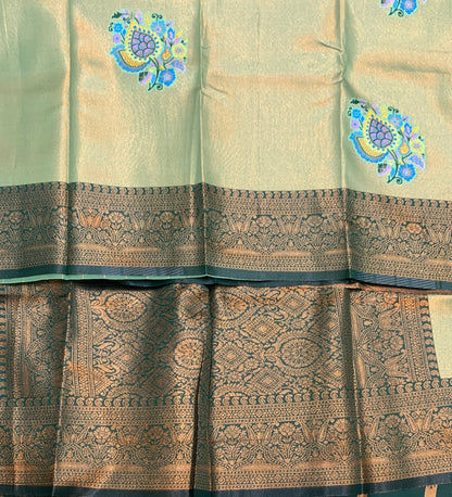Fancy Tissue Saree Green Colour with Self Border
