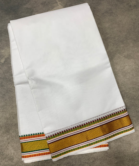 9X5 Cotton Dhoti White Colour with Golden Border with Angavastarm