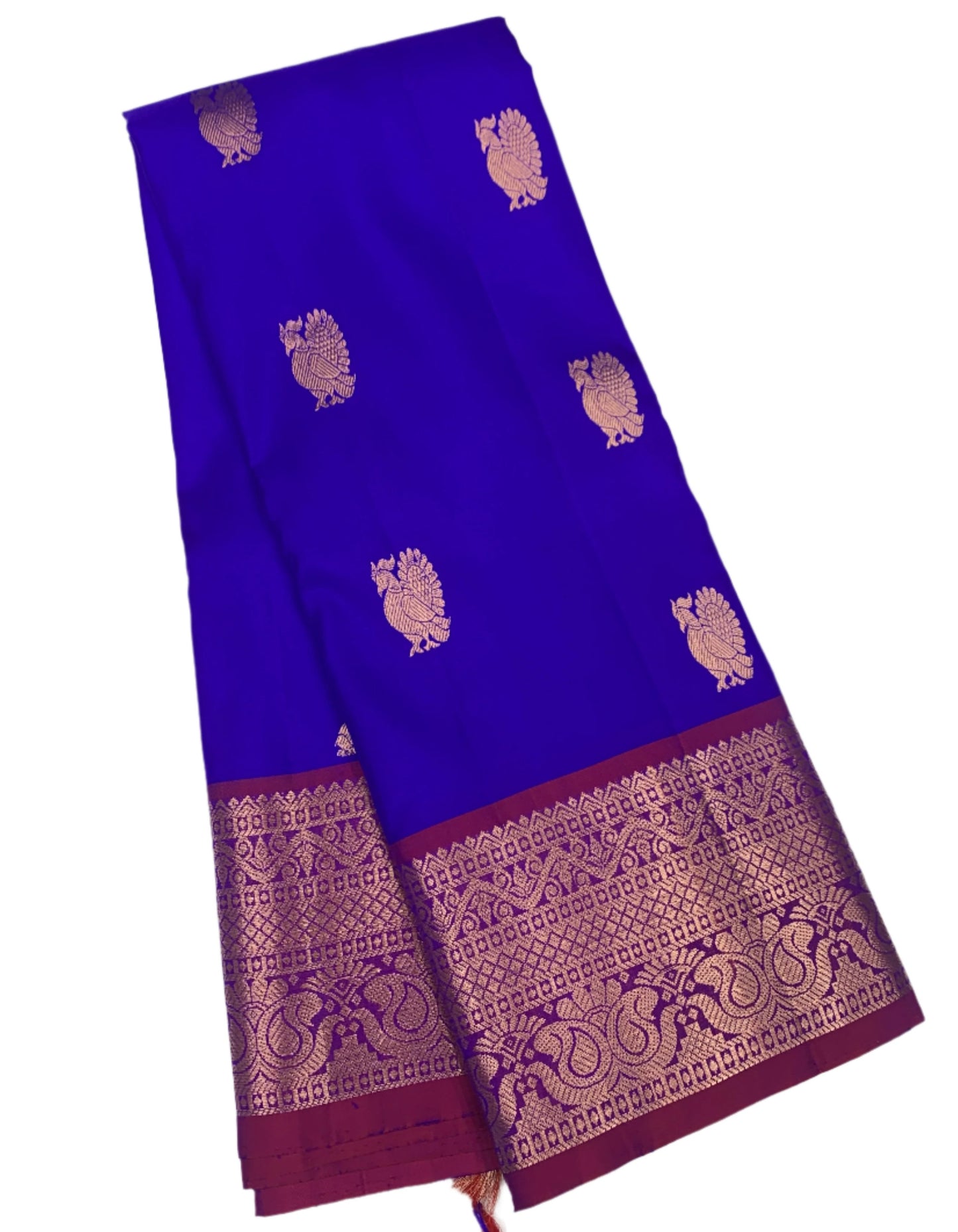 Pure Kanchipuram Silk Saree Blue Colour with Magenta Border