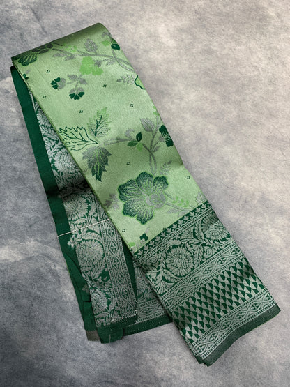 Art Silk Saree Pasi Green Colour with Dark Green Colour Border