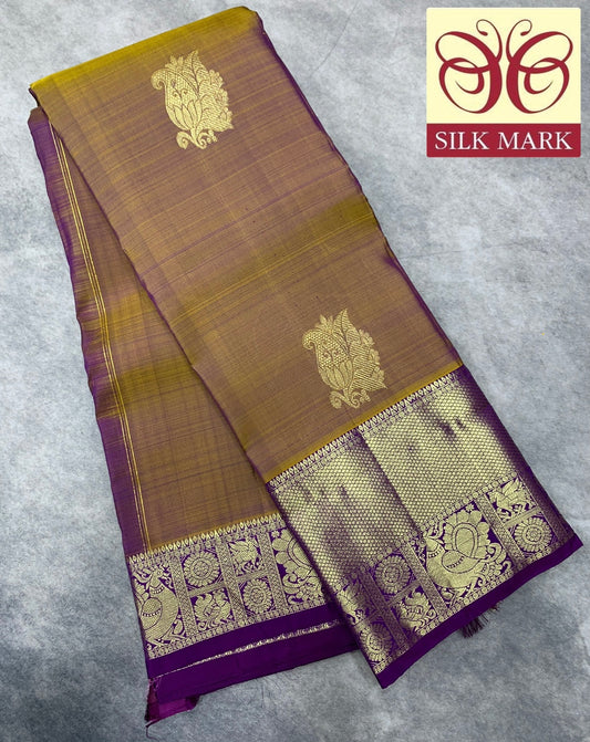 Pure Kanchipuram Silk Saree Dual Colour with Purple Border