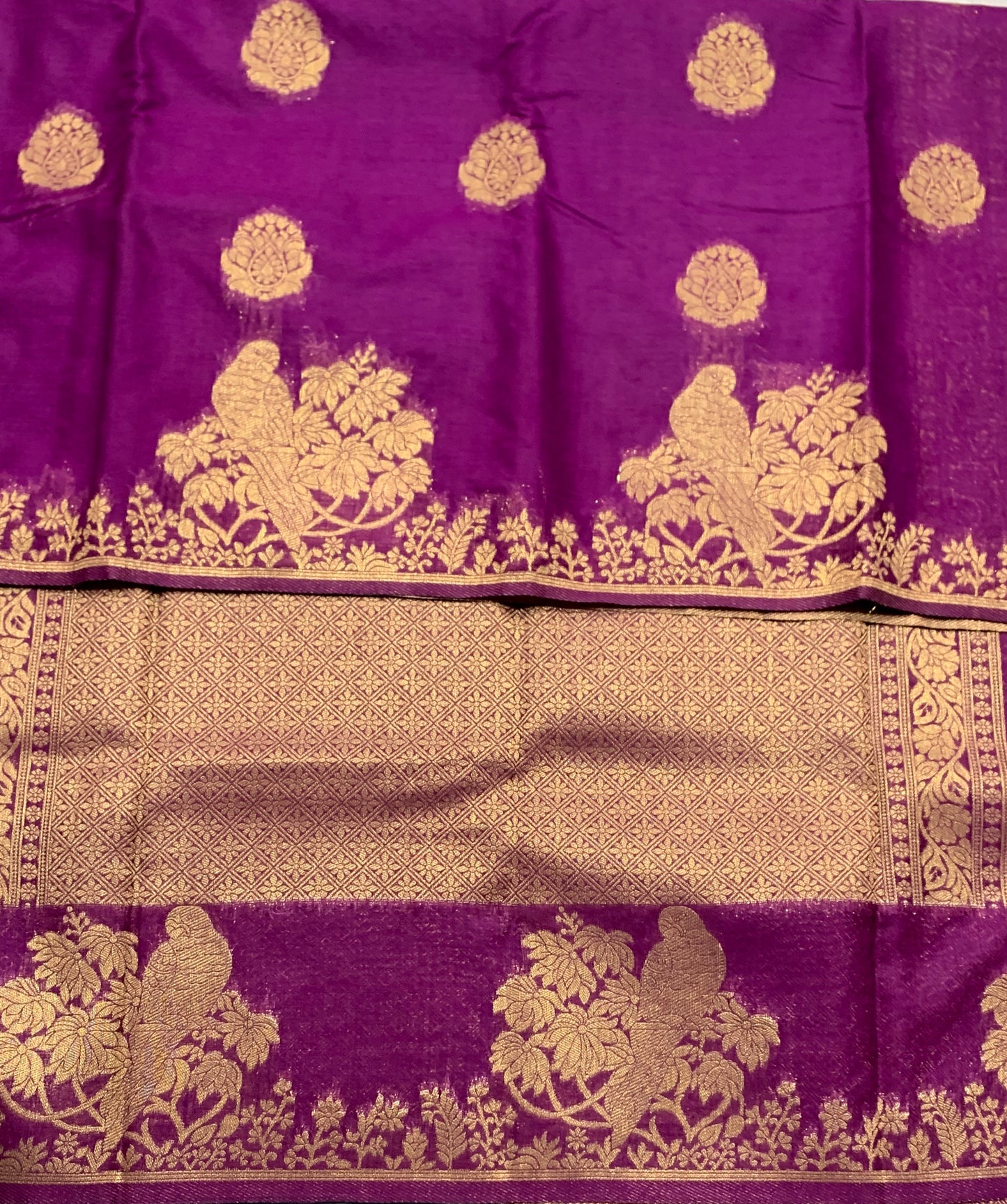 Kora Silk Saree Magenta Colour with Flower Design Border