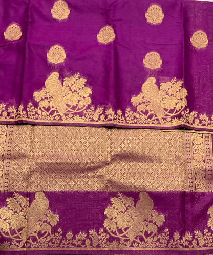 Kora Silk Saree Magenta Colour with Flower Design Border