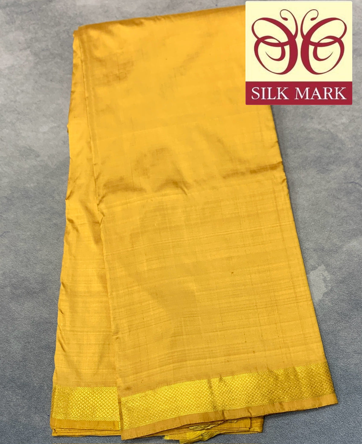 9X5 Pure Silk Dhoti Golden Mustard Colour with Small Golden Zari Border