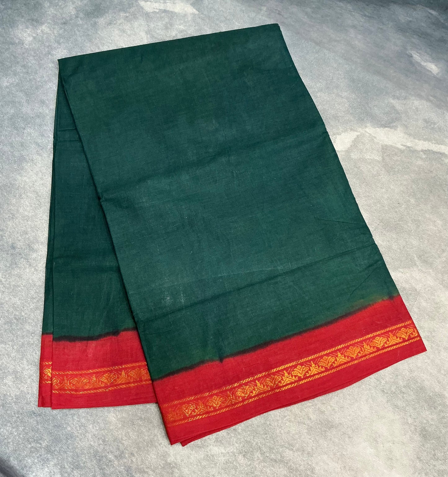 Chettinad Cotton Saree Green Colour with Red Colour Border