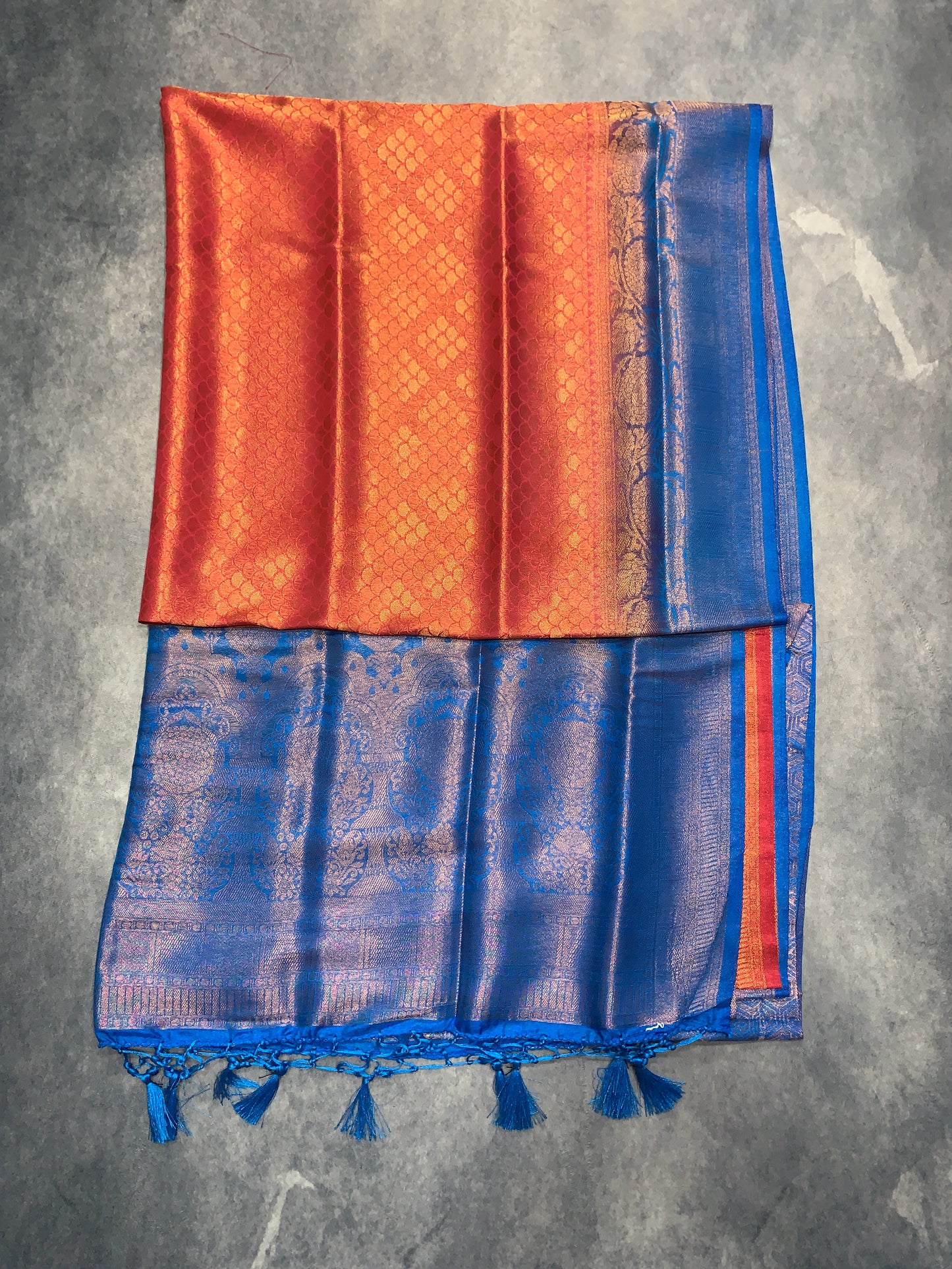 Soft Silk Saree Red Colour with Sky Blue Colour Pallu