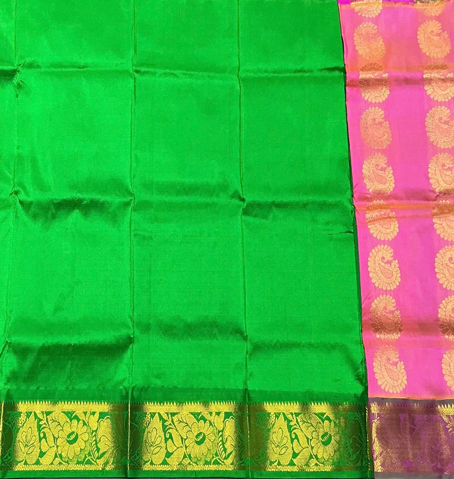 Pink Shade Pure Kanchipuram Kids Pattu Pavadai with Contrast Border for Newborn to 2 Years