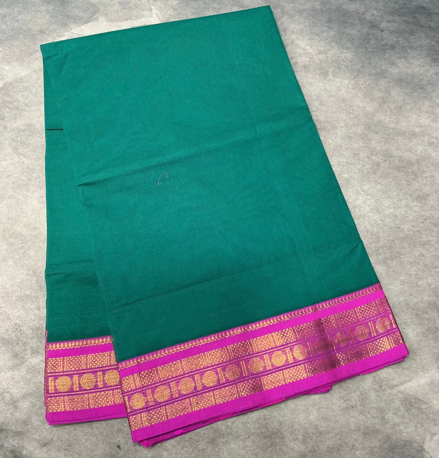 Chettinad Cotton Saree Rama Green Colour with Rani Pink Colour with Zari Work Border