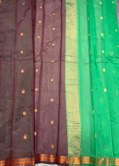 Brown Colour Silk Cotton Saree with Copper Zari Border