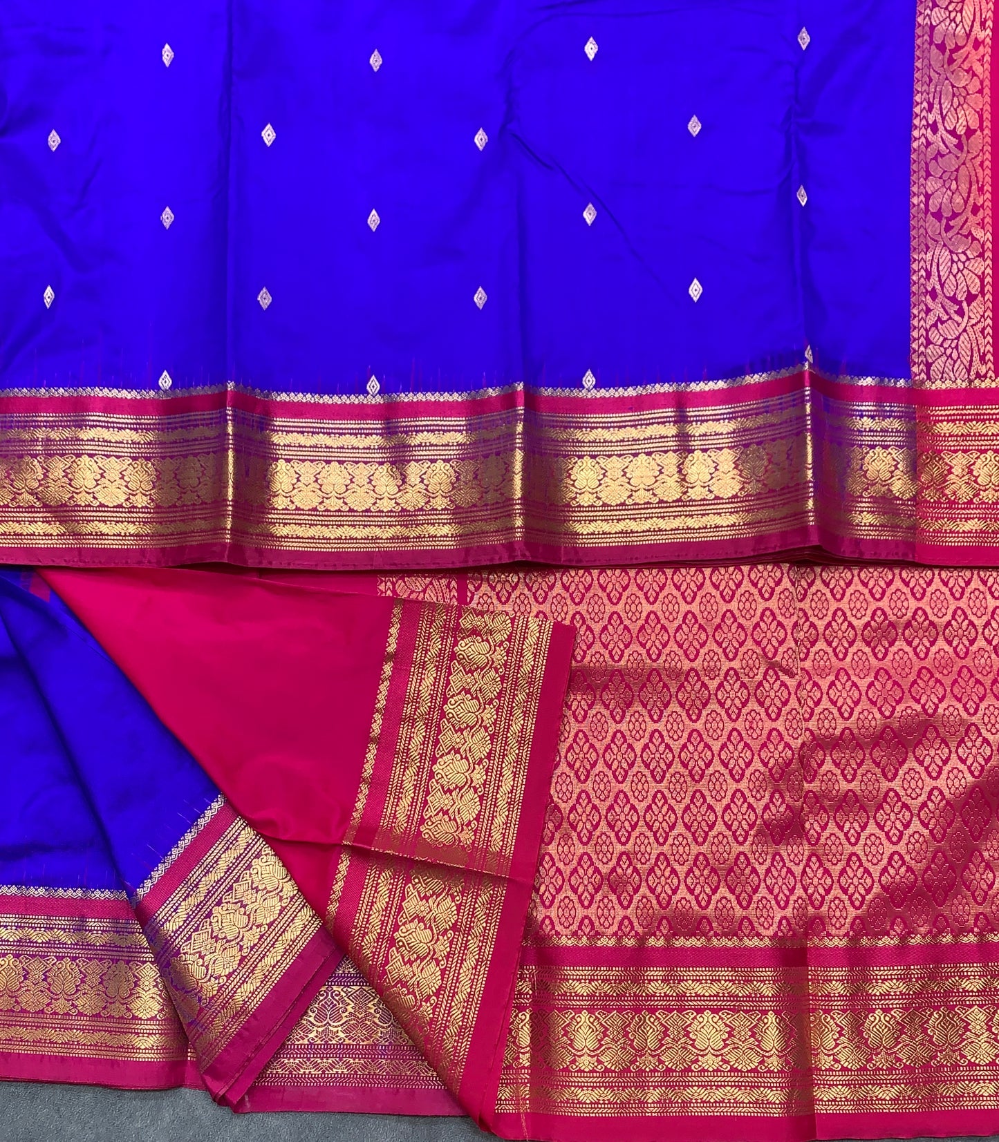 Pure Kanchipuram Silk Blue Colour with Pink Border
