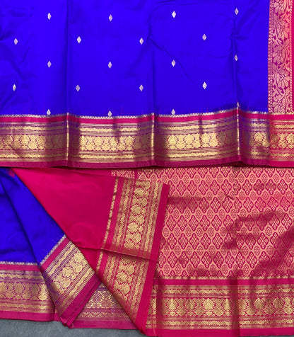 Pure Kanchipuram Silk Blue Colour with Pink Border