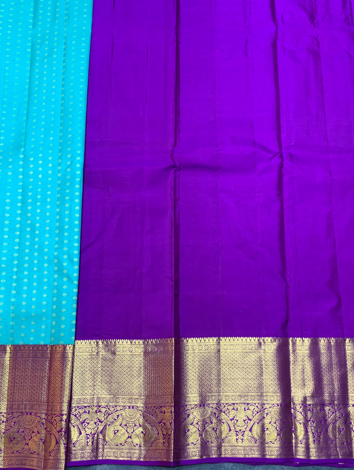 Sapphire Shade Pure Kanchipuram Kids Pattu Pavadai with Contrast Border for Age Above 10 Years