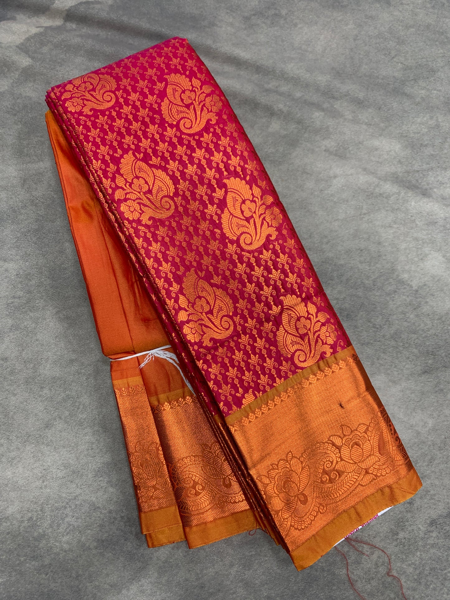 Vegan Silk Saree Pink Colour with Golden Yellow and Copper Border