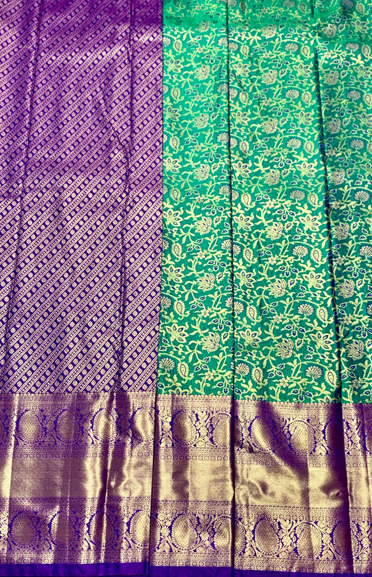 Vegan Silk Saree Green Colour with Blue Border