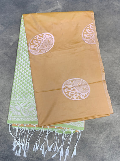 Art Silk Saree Antique gold Colour with Borderless