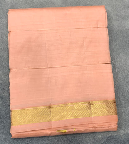9X5 Pure Silk Dhoti Peach Colour with Small Golden Zari Border