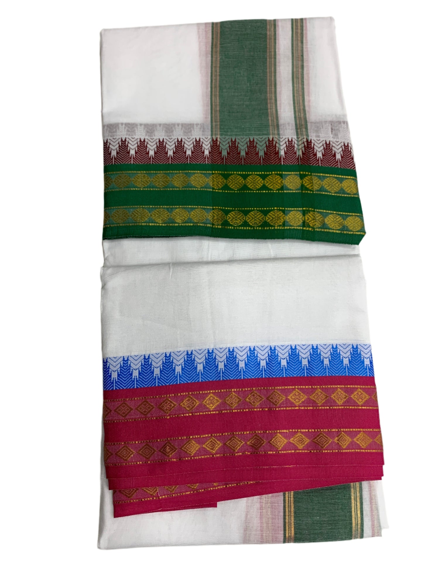 9X5 Cotton Dhoti White Colour with Green Border