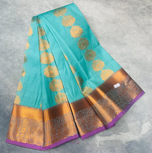 Vegan Silk Saree Sapphire Colour Saree with Copper Border