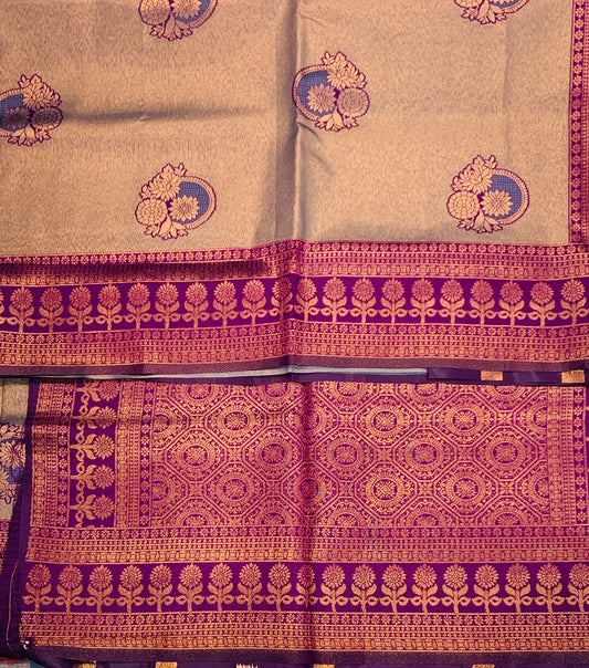 Art Silk Saree Gray Colour with Purple Border