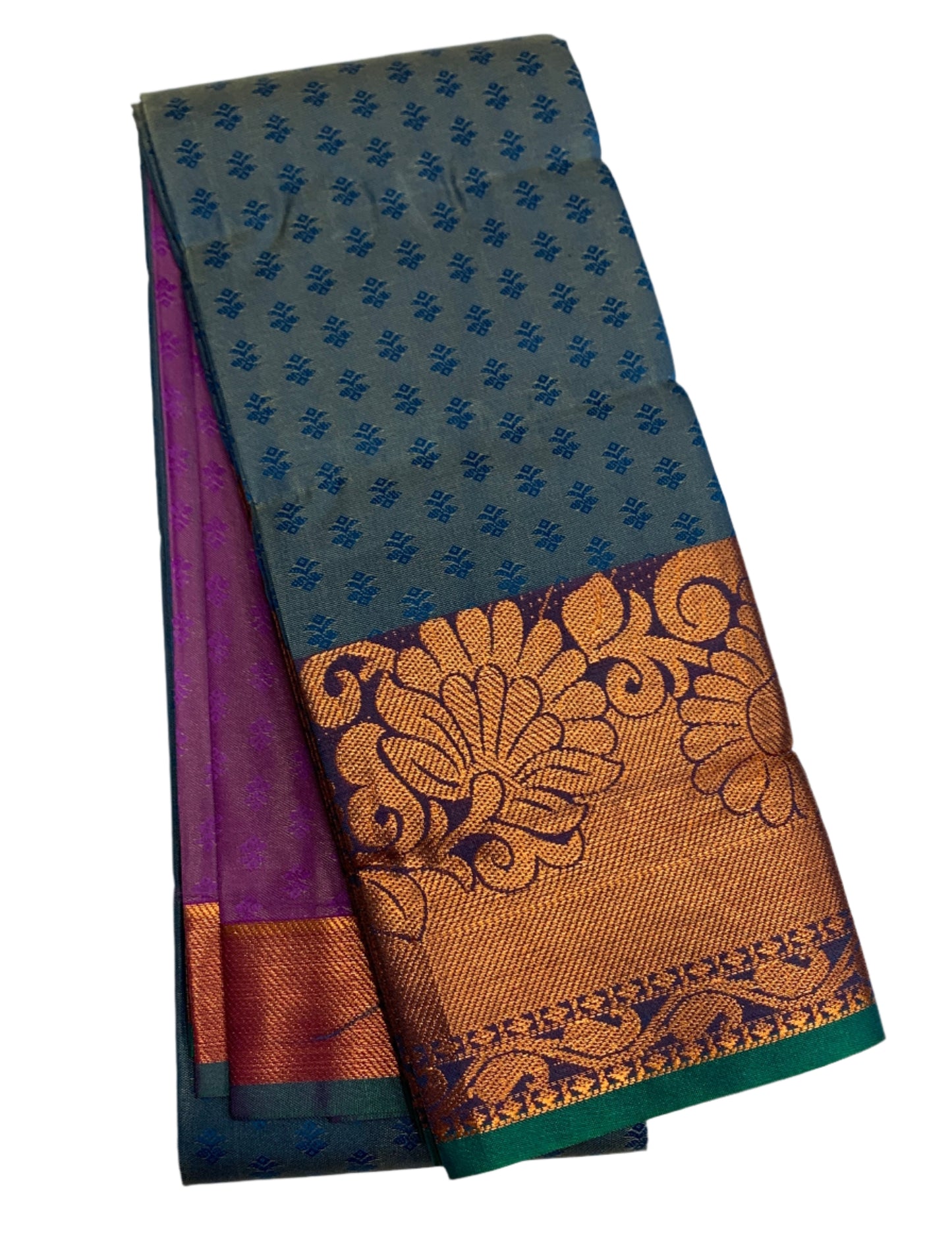 Synthetic Cotton Saree Dual Shade with Copper and Floral Design Border