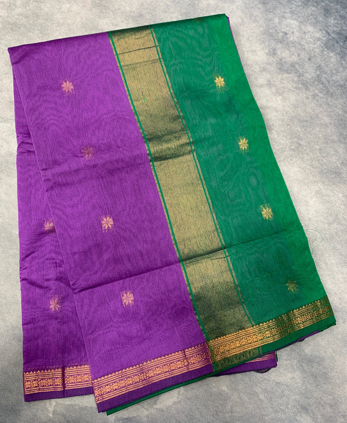 Lavender Colour Silk Cotton Saree with Copper Zari Border