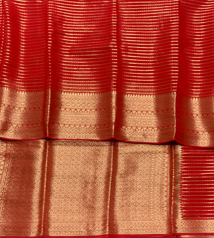 Georgette Saree Red Colour with Sliver Floral Design Border