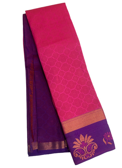 Synthetic Cotton Saree Baby Pink Shade with Violet Border