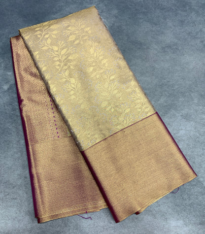 Fancy Tissue Saree Golden Colour with Light Purple Colour Border