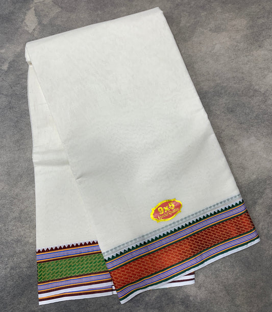 9X5 Cotton Dhoti White Colour with Red and Green Border