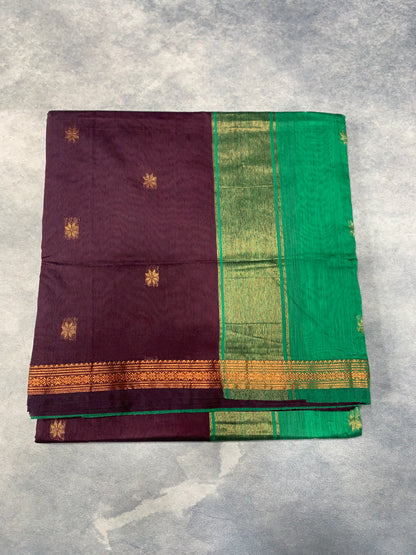 Brown Colour Silk Cotton Saree with Copper Zari Border