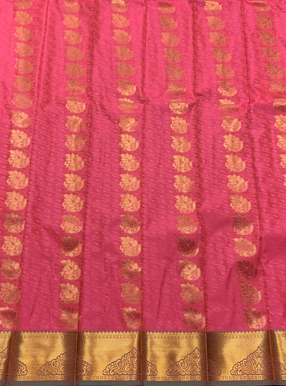 Vegan Silk Saree Peach Colour Saree with Copper Border