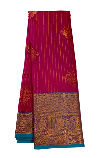 Vegan Lakshadeepam Silk Saree Pink Colour with Copper Border