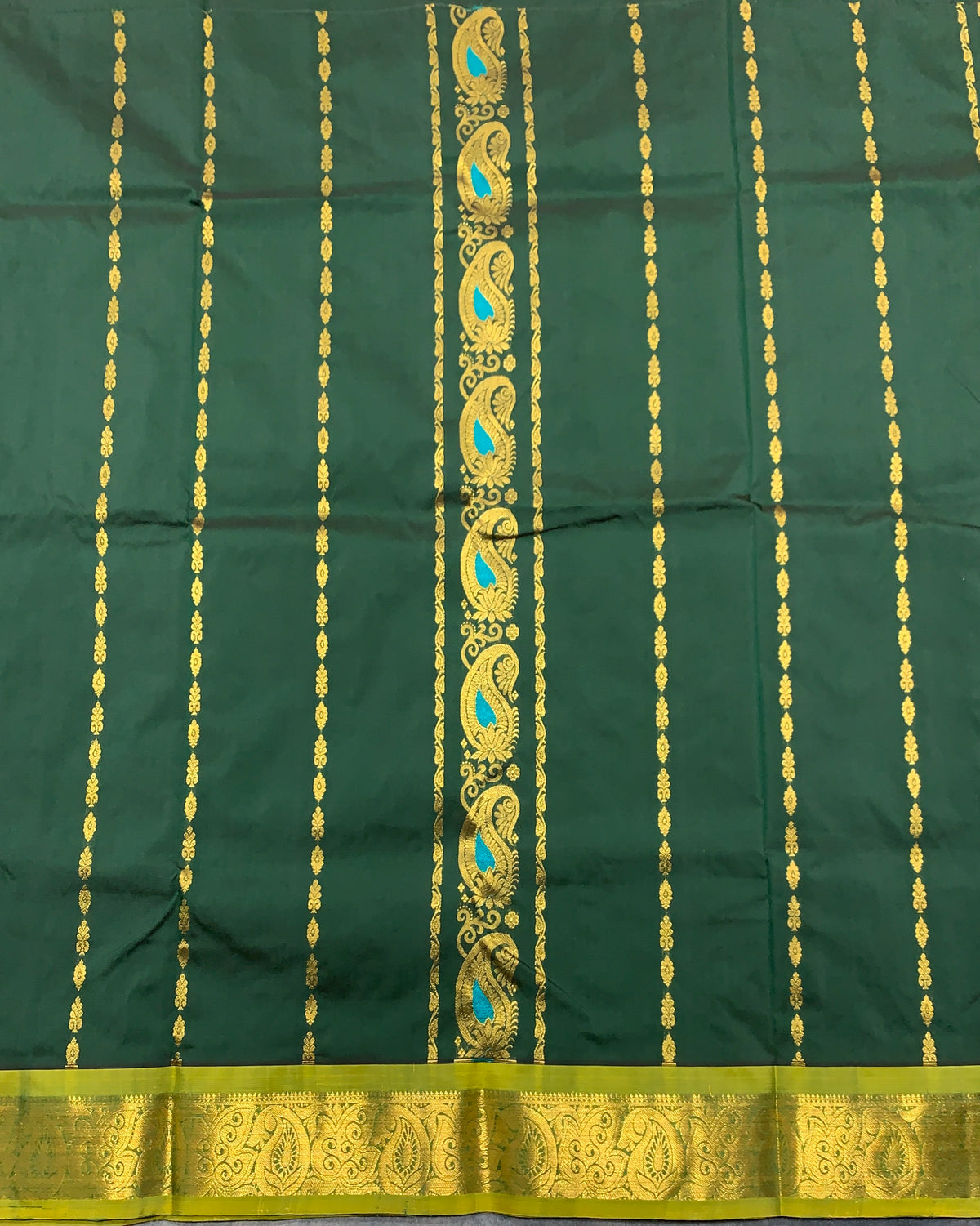 Green Shade Semi silk Kids Pattu Pavadai with Contrast border for age 5 to 10