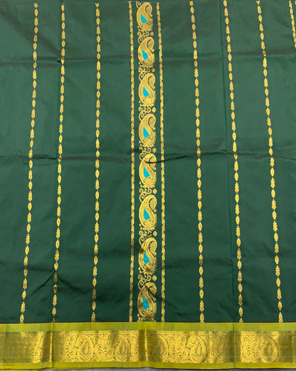 Green Shade Semi silk Kids Pattu Pavadai with Contrast border for age 5 to 10