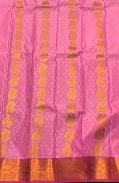 Vegan Silk Saree Baby Pink Colour Saree with Copper Border