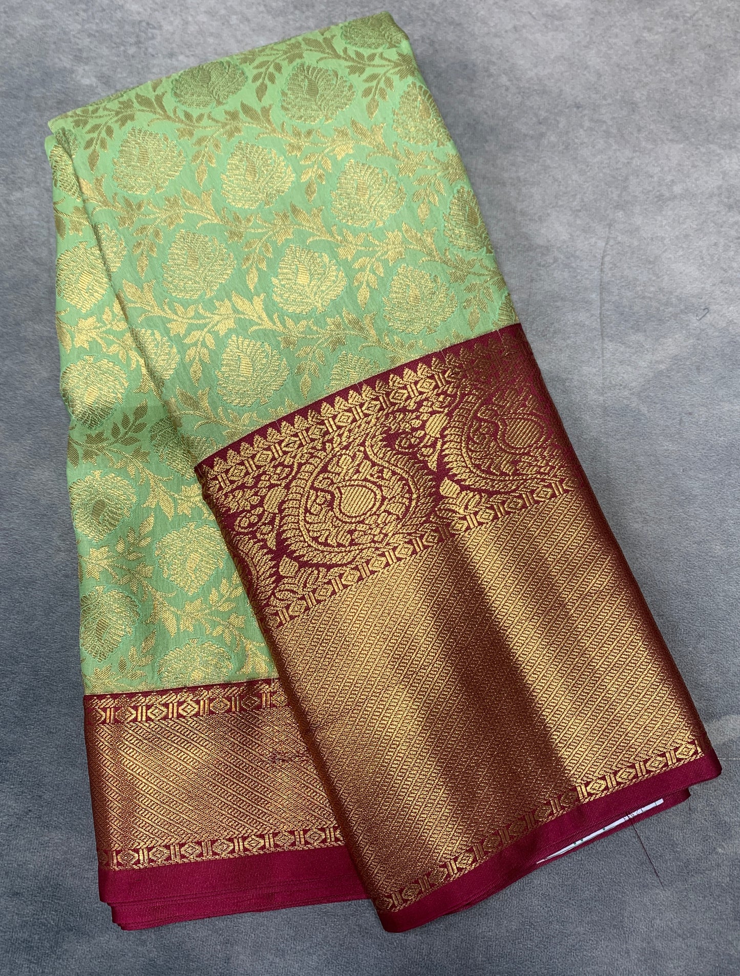 Pista Green Colour Semi Silk Saree with Big Maroon Border