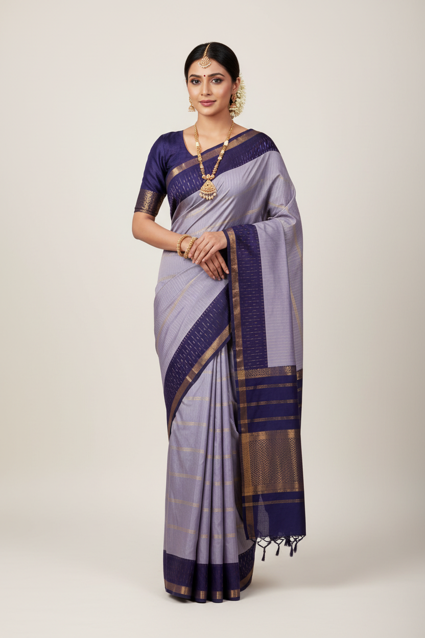 Arani Silk Saree Lavender Colour with Violet Border