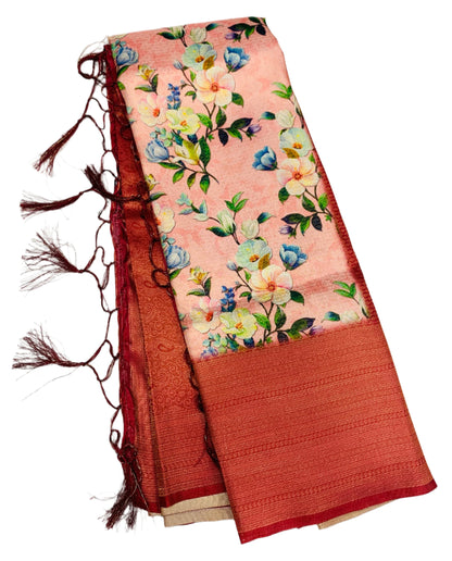 Digital Print Silk Saree Light Maroon Colour with Floral Pattern