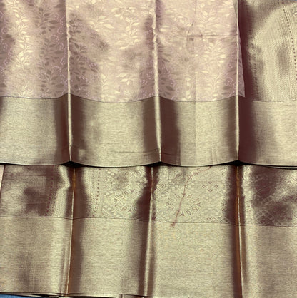 Fancy Tissue Saree Peach Colour with Copper Colour Border