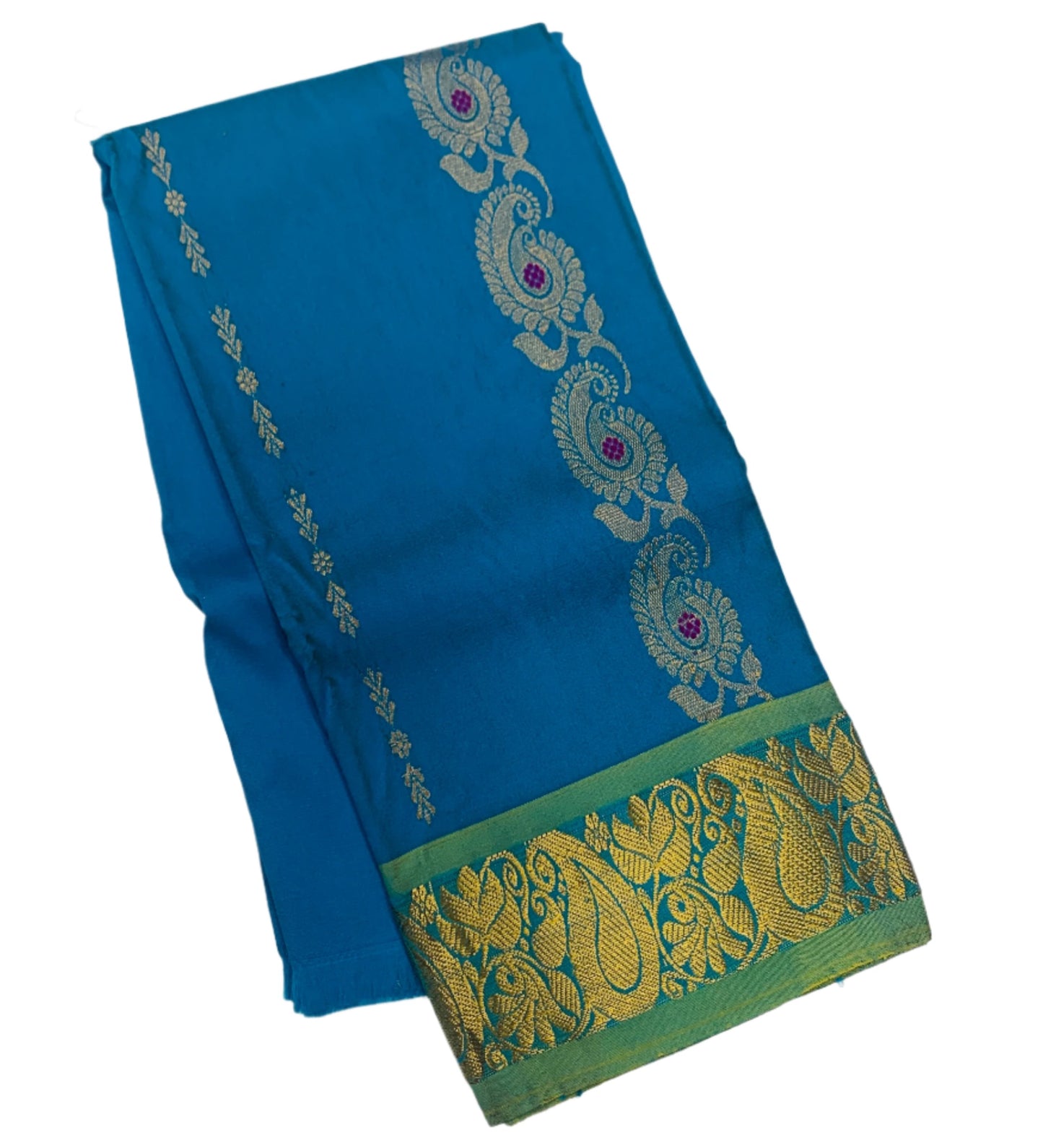 Sky Blue shade Pure kanchipuram Kids Pattu Pavadai with Self border for newborn to 2 Years