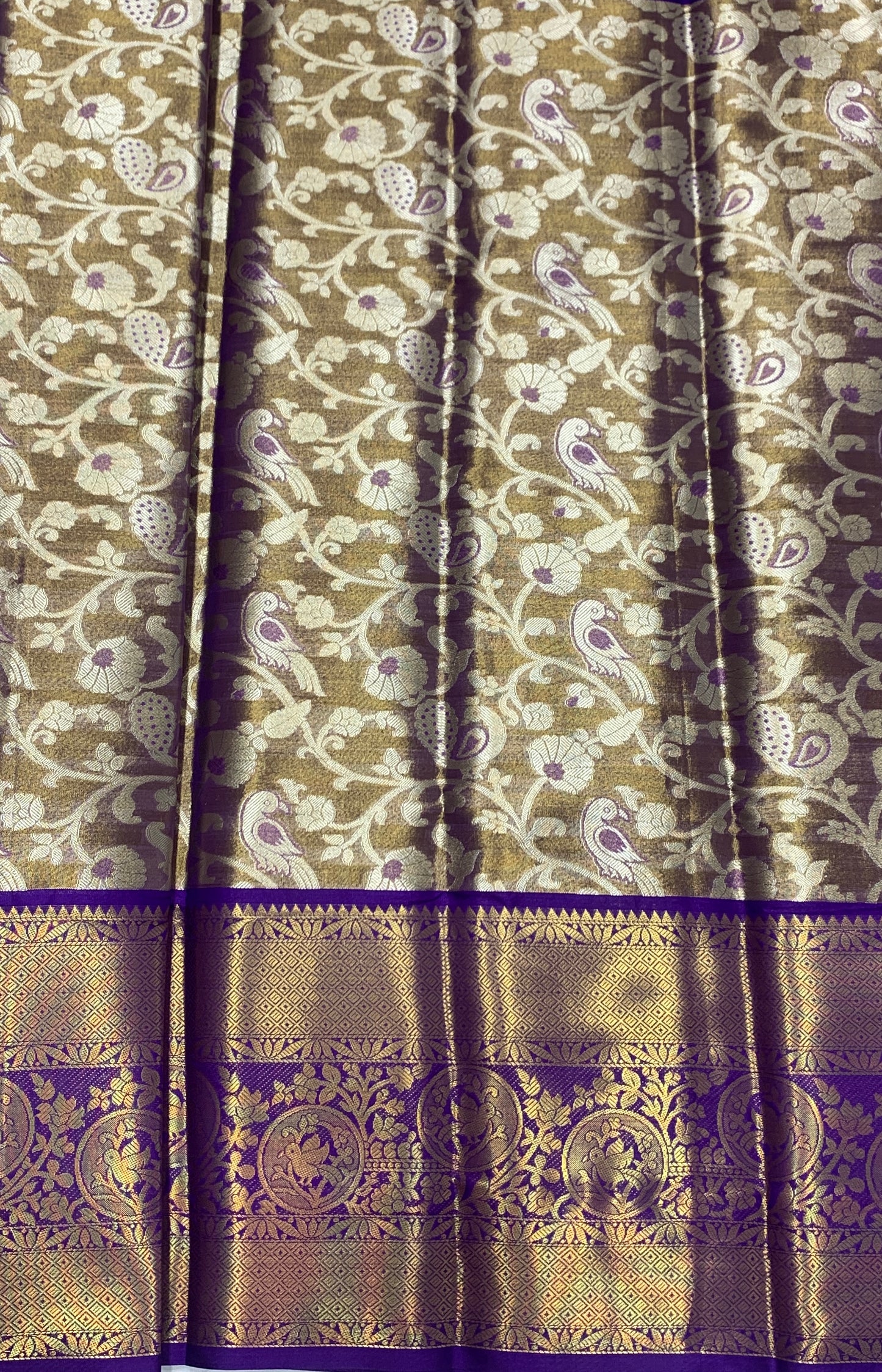 Fancy Tissue Saree Golden Colour with Blue Border