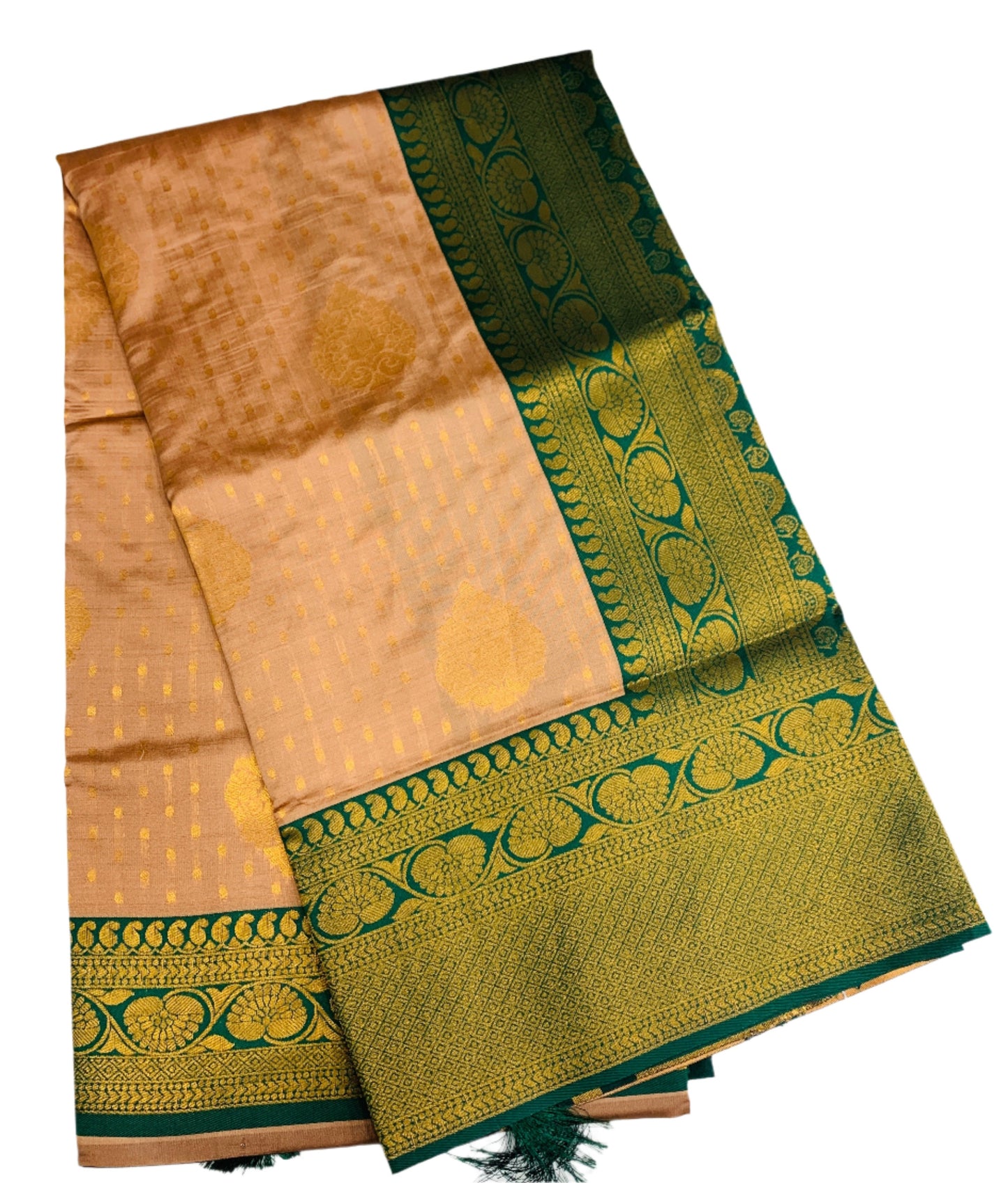 Art Silk Saree Sandal Shade with Green Border