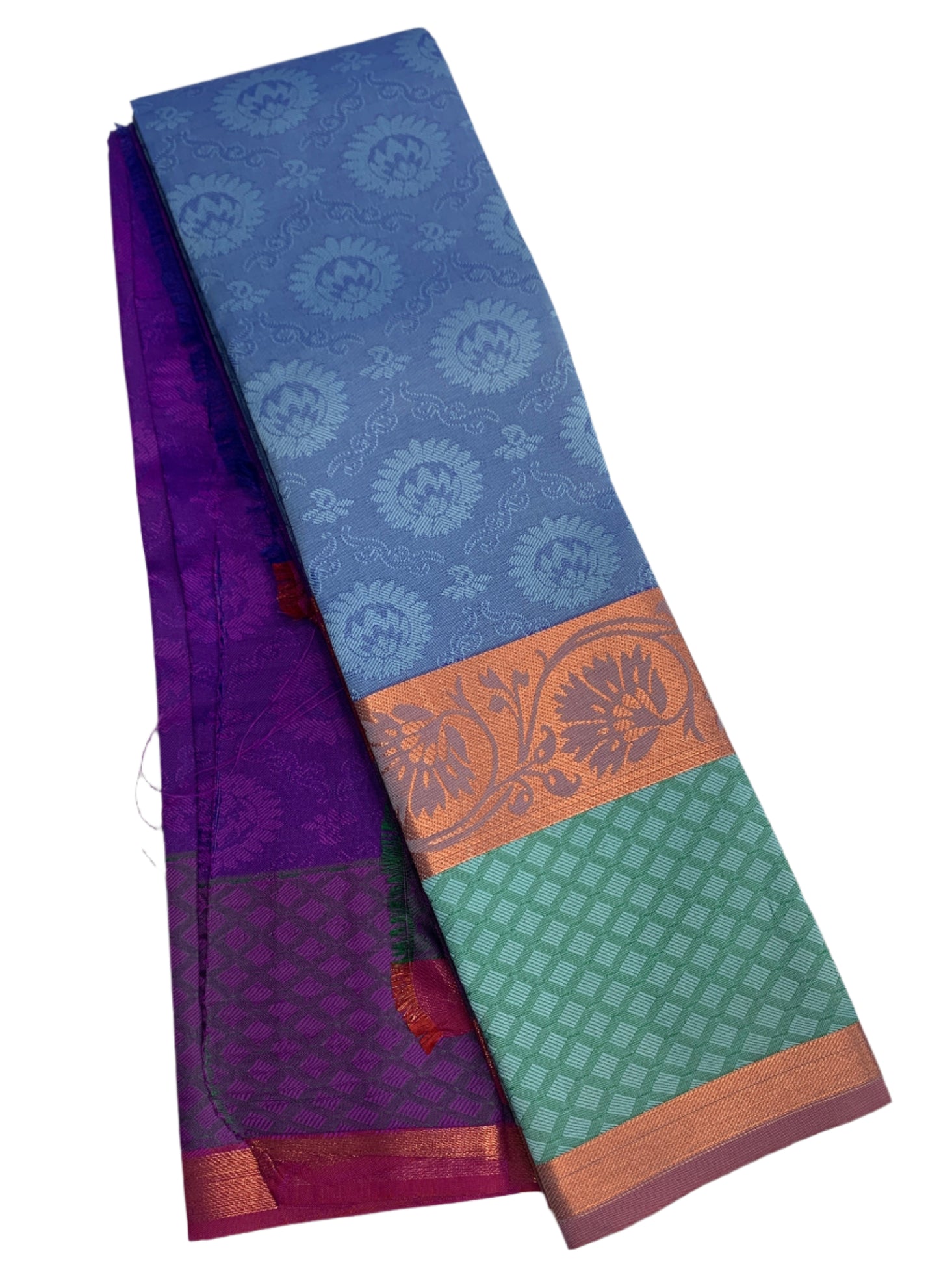 Synthetic Cotton Saree Sky Blue Shade with Sapphire and Copper Zari Border