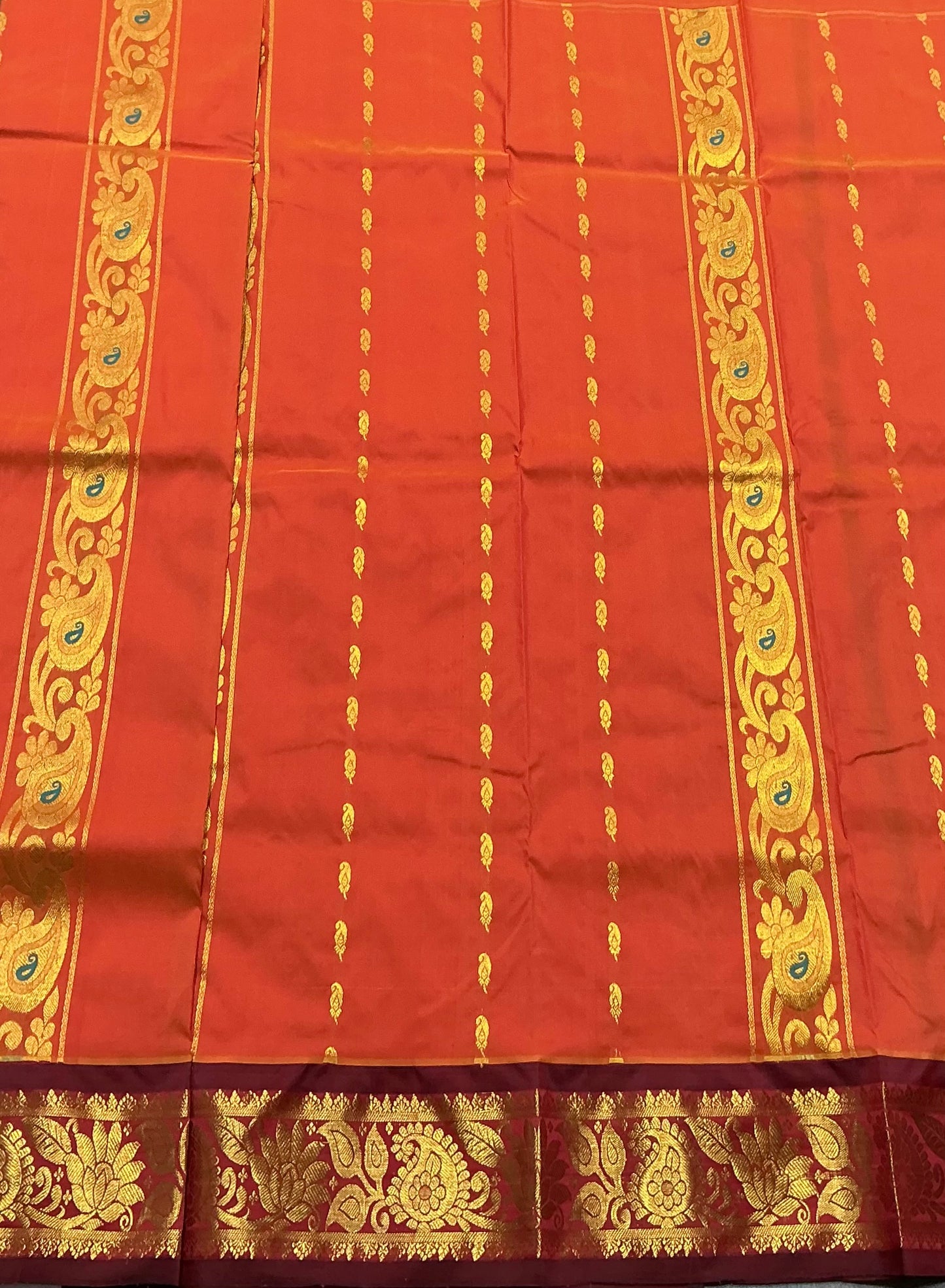 Orange Shade Semi silk Kids Pattu Pavadai with Contrast border for age 5 to 10