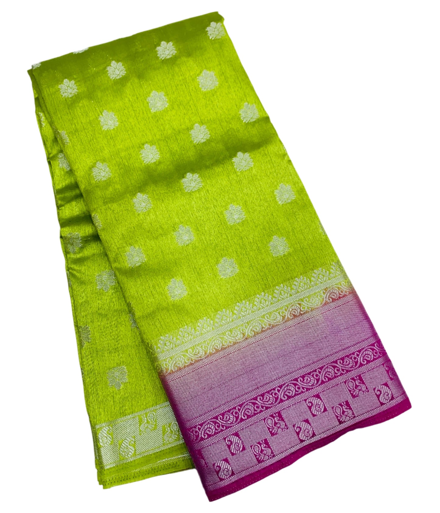 Tussar Saree Colour Apple Green Colour with Pink Border